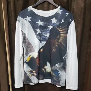 Xios New York Men's Patriotic Eagle Graphic Long Sleeve Shirt Casual Americana